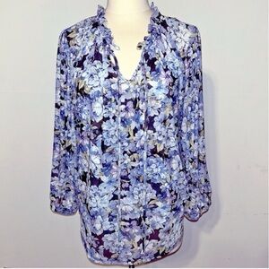 Vince Camuto Floral Blue Women's Sheer Lined Top NEW Large